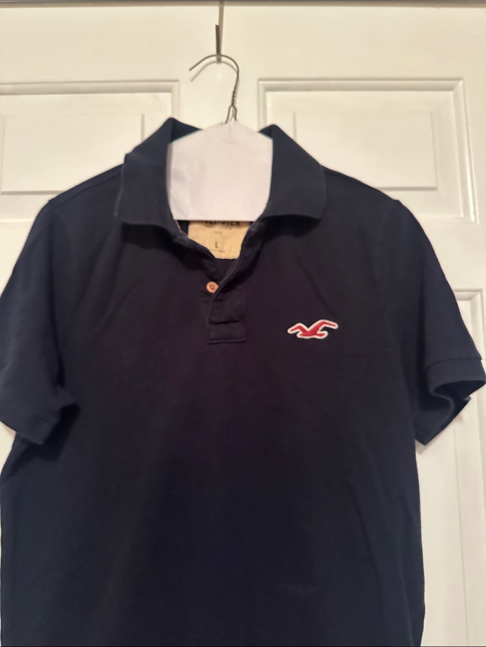 Men’s Large L Hollister Dark Navy Polo with Red Logo